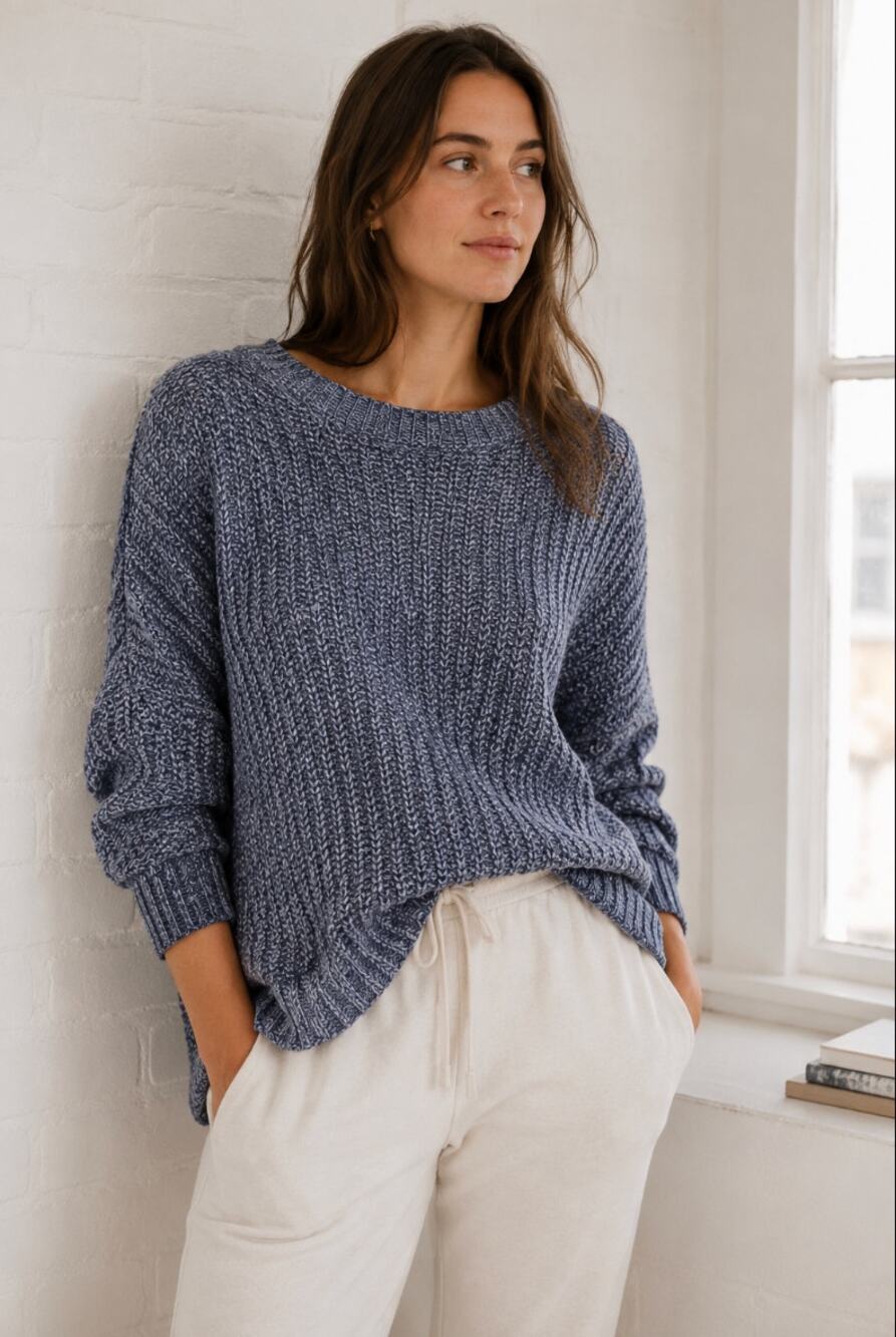 Lou & Grey Womens Sweater Small Blue Long Sleeve Oversized Knit Pullover